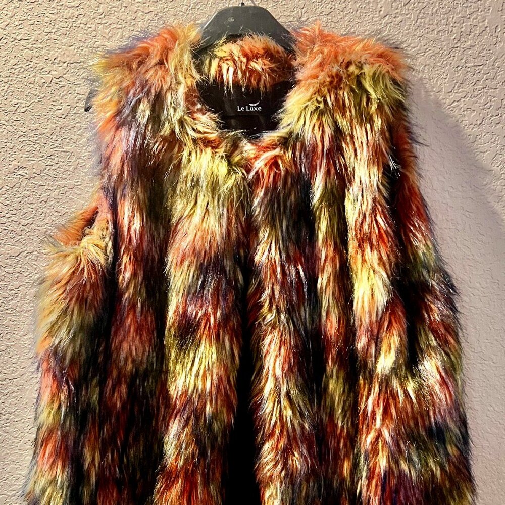 Women's Le luxe multicolor faux fur vest size large-xl